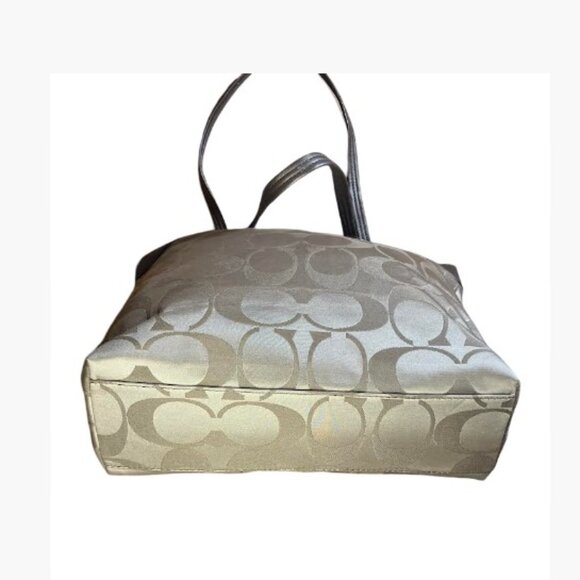 Coach Laura Signature Jacquard and Metallic Gold Leather Trim Tote NWT New - Picture 5 of 14